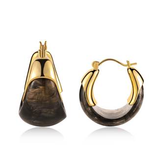 Amber Resin Hoop Earrings for Women 14k Gold Plated - Hypoallergenic Chunky Gold Hoops…