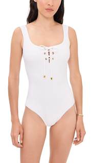 STYLEST Women's DreamSculpt Lace Up Square Neck One Piece X-Small Blanc