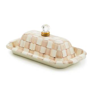 MACKENZIE-CHILDS Enamel Butter Box with Lid, Brown-and-White Mocha Check | Hand-painted…