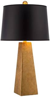 Obelisk 26" Tall Table Lamp Gold Black Shade Finish Modern | Leaf Column Bedroom Living…