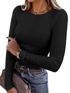 ANRABESS Women Long Sleeve Shirts Rib Knit Slim Fit Tops Basic Tee Spring Outfits Casual…