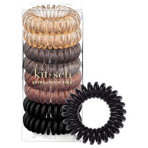 Kitsch Spiral Hair Ties for Women | Ponytail Holders - Brunette, 8 Pcs | Coiled Plastic…