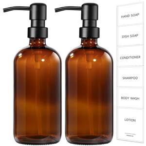GMISUN Amber Glass Soap Dispenser, 2 Pack Bathroom Hand Soap Dispensers with Stainless…