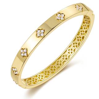 14K Gold Plated Moissanite Bangle Bracelets for Women | Four Leaf Clover Bracelet, D…