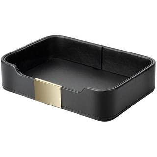 SANZIE Leather Tray Organizer, Valet Tray Key Bowl (Metal Gilded, Black) | Leather…