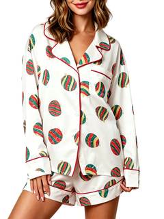 NUFIWI Women Christmas Pajamas Pjs Set Cute Santa Colorful Pj Long Sleeve Shirt Lounge…