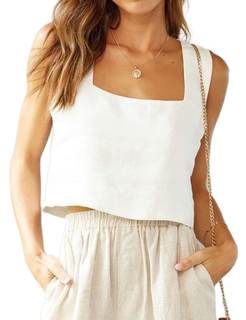IDEALSANXUN Womens Linen Crop Tank Tops Cute Summer Sleeveless Cropped Cotton Linen Tops…