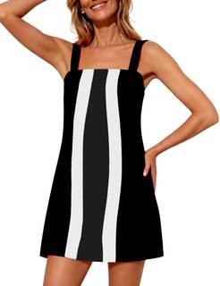 Yidarer Women's Summer Mini Dress Adjustable Straps Color Block Casual Relaxed Fit…