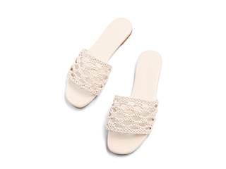 Coutgo Womens Flat Sandals Braided Open Square Toe Slip On Slide Sandals Dressy Beach…