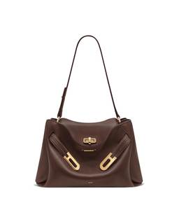 JW PEI Women's Rhea Pebbled Double Buckle Shoulder Bag Dark Brown