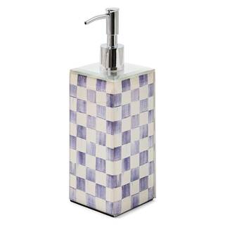 MACKENZIE-CHILDS Glass Soap Pump, Liquid Soap Dispenser, Purple-and-White Violet Check