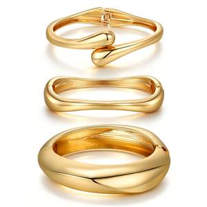 Chunky Gold Bangle Bracelets for Women Trendy 14K Gold Plated Cuff Bracelets Stack…