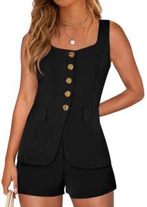 PRETTYGARDEN Womens Button Down 2 Piece Matching Sets | Lightweight Square Neck Tank…