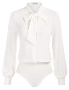 Kate Kasin Women Bow Tie Neck Blouse, Button Down Long Sleeve Bodysuits Top | Business…