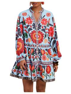 SOLY HUX Women's Floral Print Summer Short Dresses Boho Beach Long Sleeve Button Down…