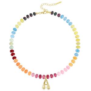 KissYan Initial Necklaces for Women, Colorful Beaded Gemstone Choker 14K Gold Bubble…