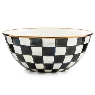 MACKENZIE-CHILDS Everyday Bowl, Large, Black-and-White Courtly Check | Hand-painted…