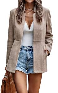 CCTOO Women's Coat Casual Open Front Blazer Long Sleeve Stand Collar Solid Trench…