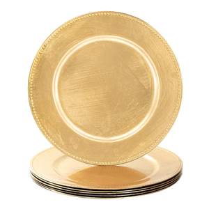 MAONAME Foil Gold Charger Plates with Beaded, Round Plate Chargers Set of 6 | 13" Table…