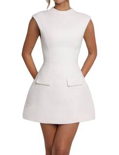 Women's Cap Sleeve Mock Neck Cut Out Backless Mini Dress | Tweed Dress, Backless, Adorned…