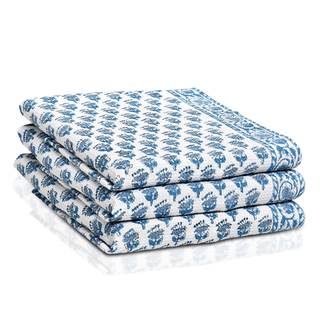 CPC Apatite Blue Hand Block Print Waffle Kitchen Towel Set of 3-16 x28 Ultra Absorbent…