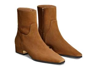 Coutgo Womens Booties Low Heel Ankle Boots Square Pointed Toe Chunky Heel Side Zipper…
