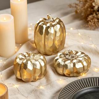winemana 3 Pack Gold Pumpkins Fall Decorations for Home | Resin, Thanksgiving Decor…