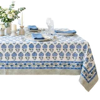ATOSII Cotton Blockprint Rectangle Table Cloth, Roma Blue, 108" X 60" | 100% cotton…
