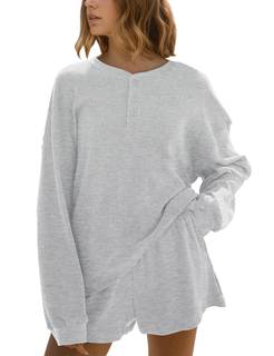 MISSACTIVER Waffle Knit Lounge Sets for Women Long Sleeve Oversized Sweatshirt Elastic…