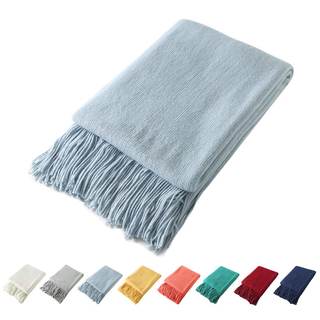 Homiest Pale Blue Knitted Throw Blanket with Fringe, 50x60 Inch | Pure Acrylic…