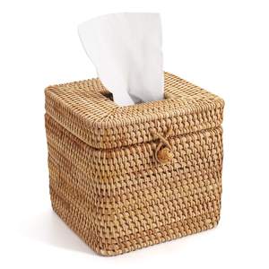 Rattan Square Tissue Box Cover, 5.7" x 5.7" x 5", Decorative Woven Facial Tissue Holder…