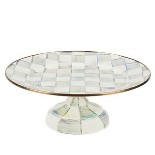 MACKENZIE-CHILDS Pedestal Platter, Small, Gray-and-White Sterling Check | Hand-painted…