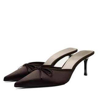 UFEDO Kitten Heel Bow Mules for Women Slip On Mules Backless Low Heel Pumps 6 73 Brown