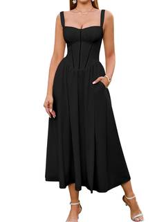 KUTUMAI Summer Floral Corset Midi Wedding Guest Dresses for Women | Slit Flowy Sundress…