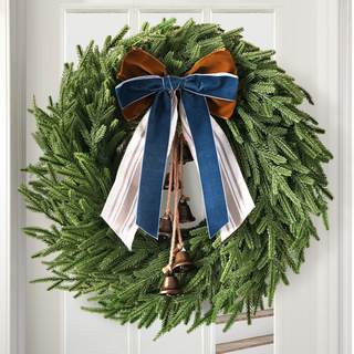 Christmas Decor, 22" Norfolk Pine Christmas Wreath with Bells and Ribbon | Christmas…