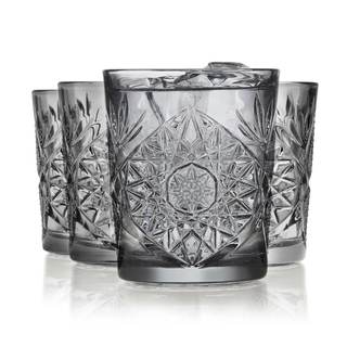 Libbey Hobstar Double Old Fashioned Glasses, Smoke Colored Cut Glass Drinking Glasses Set…