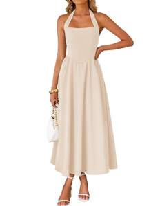 ZESICA Women's Summer Sleeveless Halter Wedding Guest Maxi Dress | Off Shoulder, High…