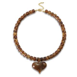 Brown Acrylic Puff Heart Pendant Necklace for Women Exaggerated Statement Chunky Resin…