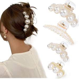 Mehayi 4 PCS Large Pearl Hair Claw Clips for Women and Girls, Non-Slip Hair Barrettes for…