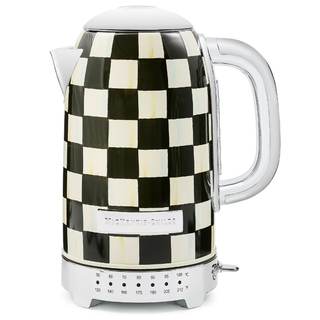MACKENZIE-CHILDS Electric Kettle, 8 Cups, Black-and-White Courtly Check | Hand-applied…