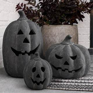Halloween Decorations Outdoor - Black Handmade Terracotta Jack O Lantern | 15"H Festival…