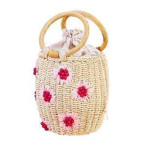 Flower Pearls Rattan Tote Bag Summer Beach Drawstring Straw Bucket Bag Diamonds Woven…