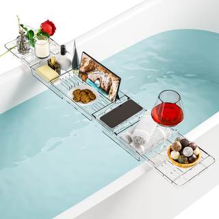 Yieach Iuxury Bathtub Trays For Tub,Expandable Bath Shelf Over Tub,Clear Bath Table,Bath…