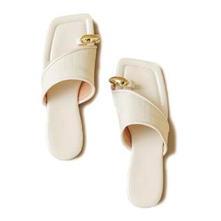 Lymphvity Women's Ring Toe Metal Flat Sandals Summer Slip-on Square Open Toe Non-Slip…