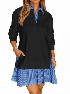 Wenrine Womens Oversized Sweatshirt Dress Casual Long Sleeve Mini Dresses | Collared V…