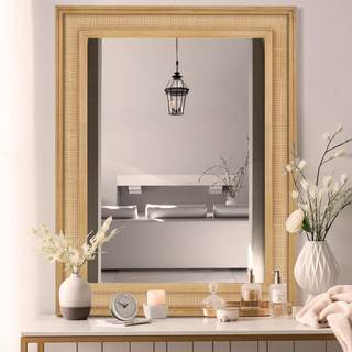 WallBeyond Rattan Wall Mirror Rectangle, 32 X 44 inch Rattan Mirror with Wooden Framed…