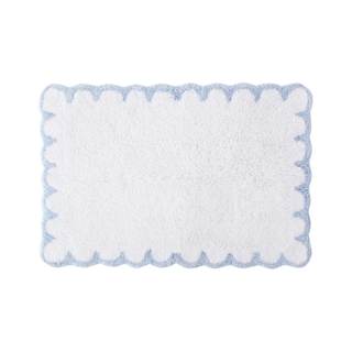 Peri Home Scalloped Bath Rug 20" x 30" White with Blue 1-Piece | Soft & Absorbent, Cotton…