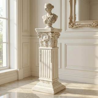 Large 35.5" H Vintage Corinthian Column Pillar with Base Pedestal | Weathered MGO Roman…