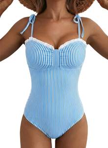 Herseas Women's Striped Tie Shoulder One Piece Swimsuits High Cut Swimwear | Tummy…