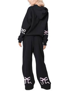 Two Piece Outfits Bow Graphic Print Hoodie Sweatpants Set Oversized Sweatshirt and High…